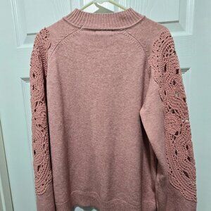 NWT Sweater Womens XL Mock Turtleneck Crochet Sleeve Feminine Cottagecore